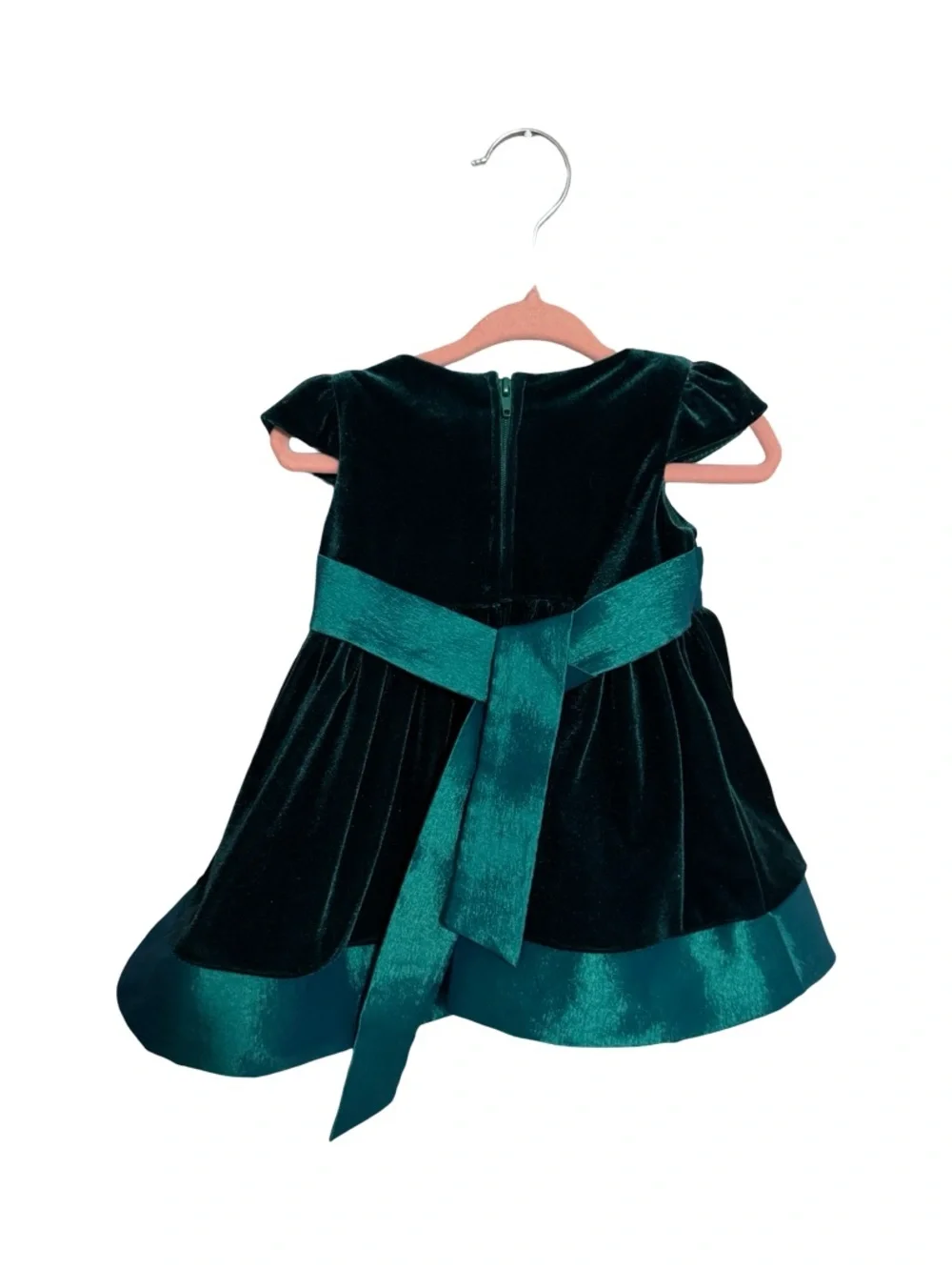 Rare Editions Dark Teal Velvet Holiday Dress Girls Size 3-6M Formal Christmas